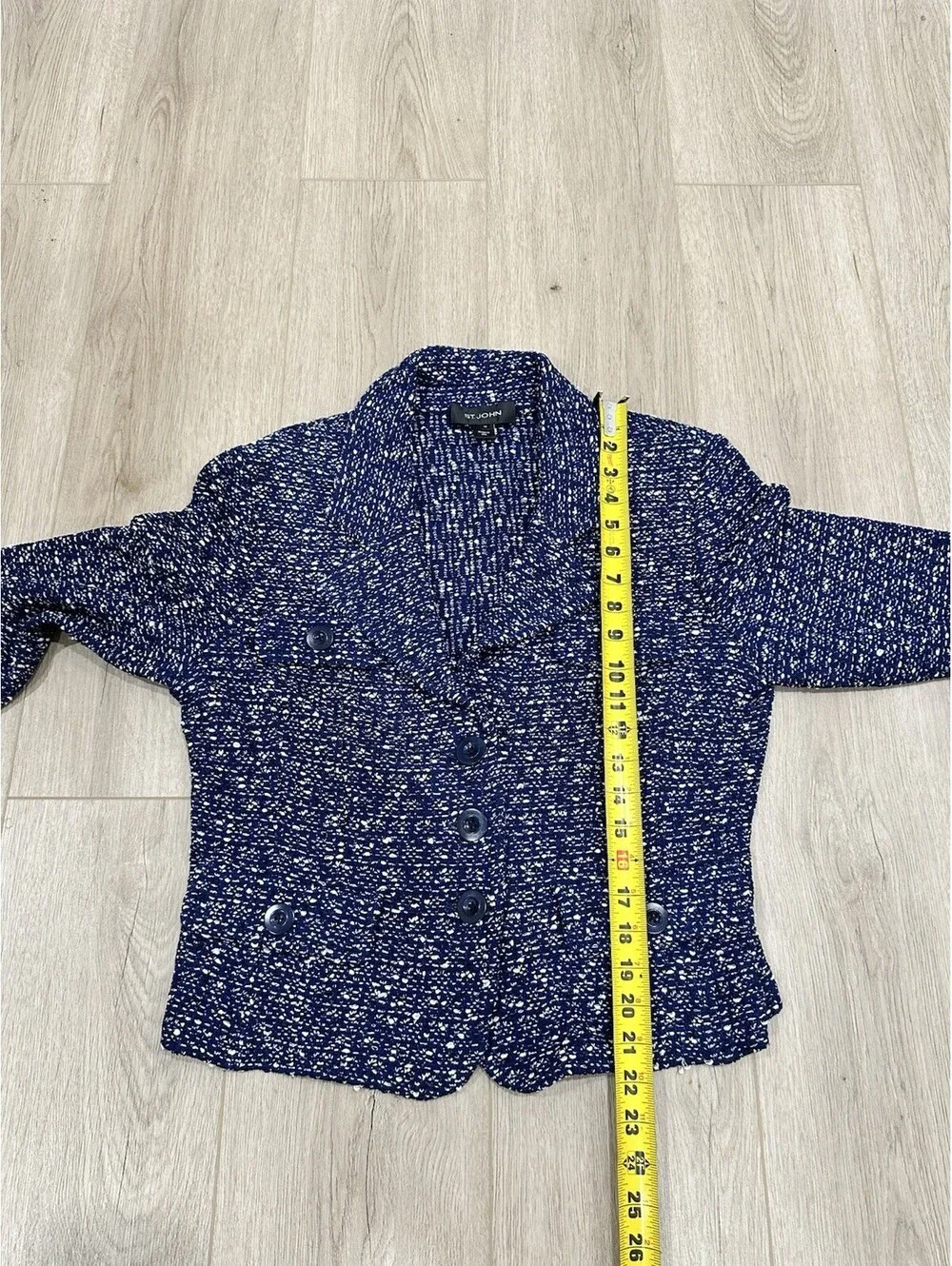 ST.JOHN Size 12 Blue Knit Jacket Blazer - Picture 11 of 13